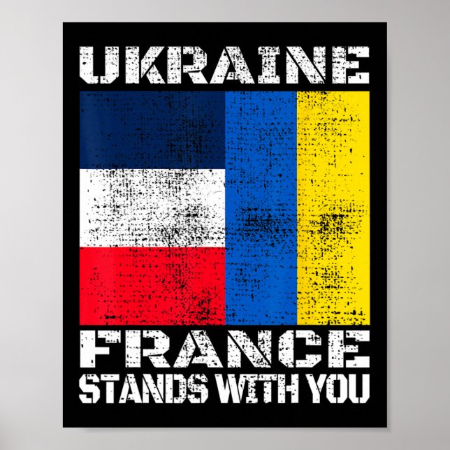 Ukraina Frankrike Står Med Dig Fransk Stödflagga Poster (Framsidan)