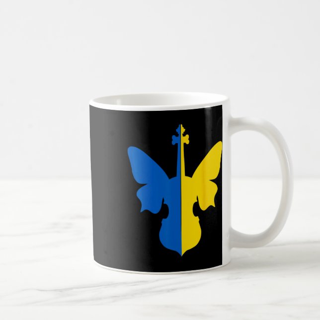 Ukraina Fred Fjäril Violin Ukrainsk Flagga Blå Kaffemugg (Höger)
