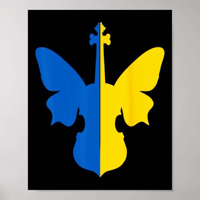 Ukraina Fred Fjäril Violin Ukrainsk Flagga Blå Poster (Framsidan)