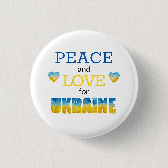 Ukraina Fred kärlek Blå Gula Hjärtan Knapp (Framsida)