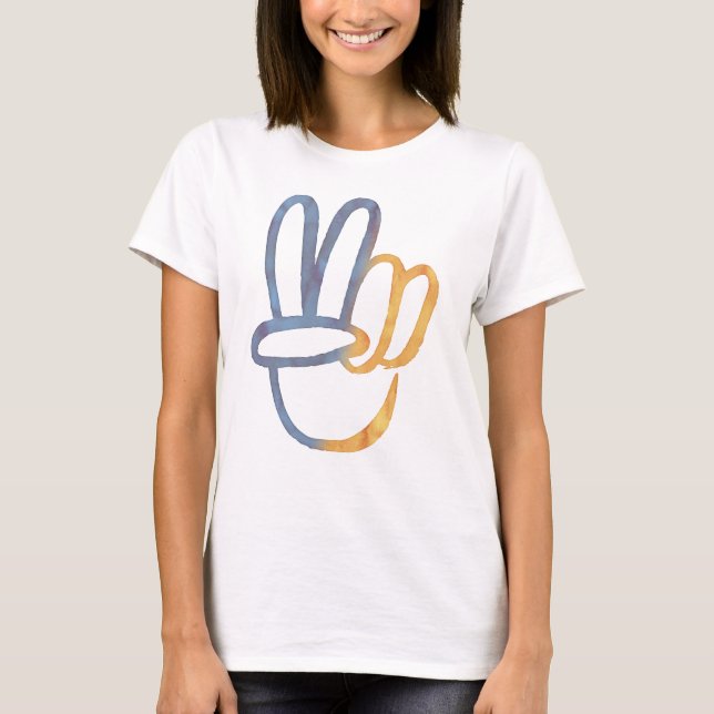 Ukraina - FREDSsymbol v-Sign Freedom anti-krig T Shirt (Framsida)