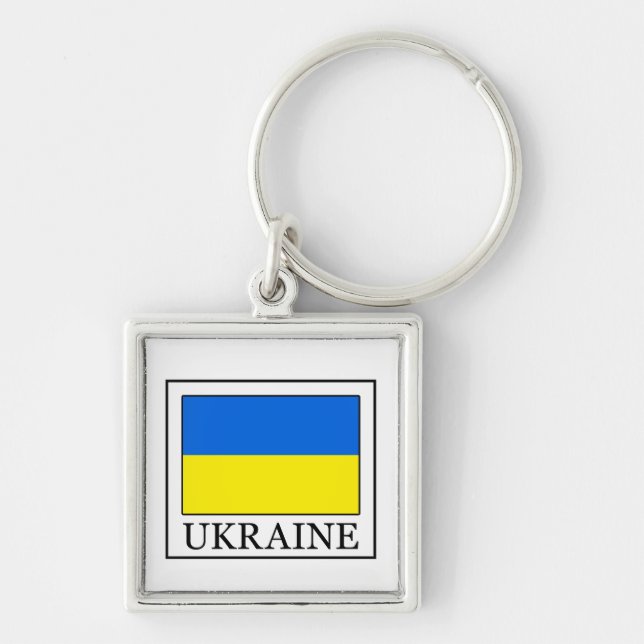 Ukraina Fyrkantig Silverfärgad Nyckelring (Framsidan)
