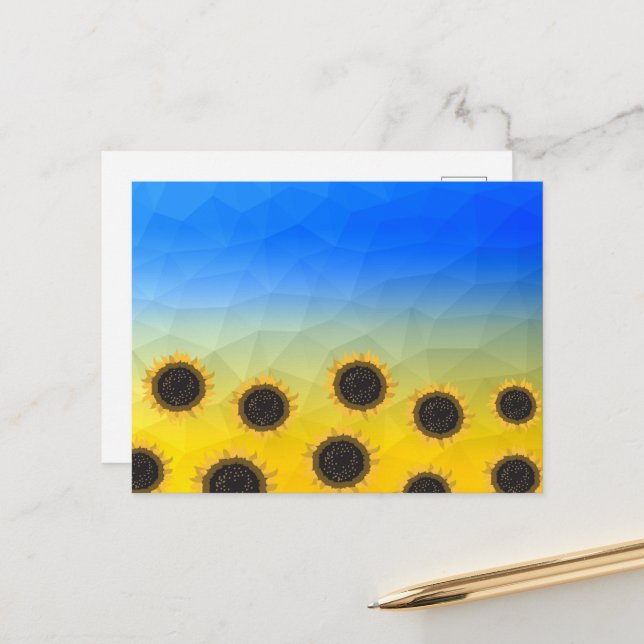 Ukraina gul blå geometri mesh mönster Blommor Vykort (Fram/Back In Situ)