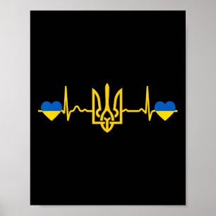 Ukraina Hjärtbeat Ukrainsk Flagga Guld Trident Pr Poster