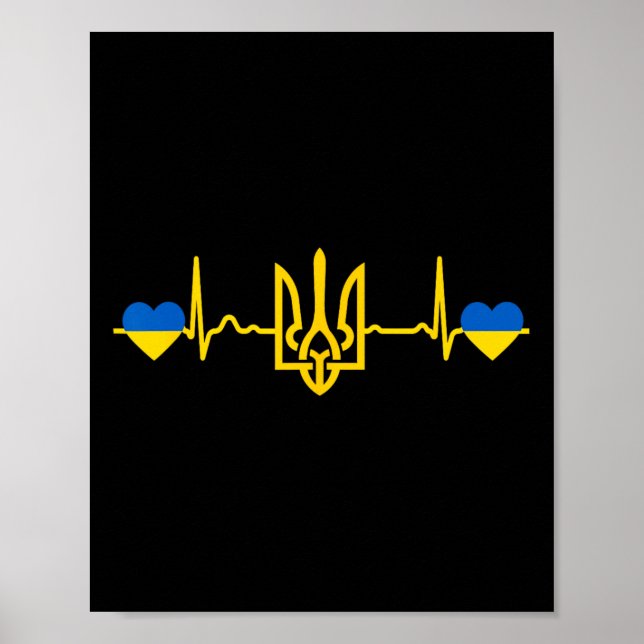 Ukraina Hjärtbeat Ukrainsk Flagga Guld Trident Pr Poster (Framsidan)