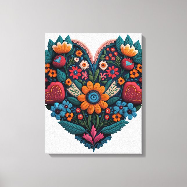Ukraina-inspirerat hjärta av blommor canvastryck (Framsida)