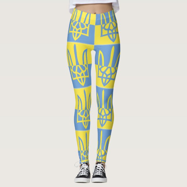 Ukraina Jackar Arm Poseidon Trident Tryzub Flagga Leggings (Framsida)