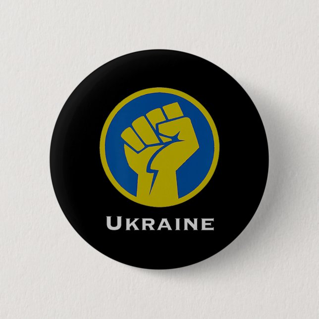 Ukraina kämppar fäktande näve i blå och gul flagga knapp (Framsida)