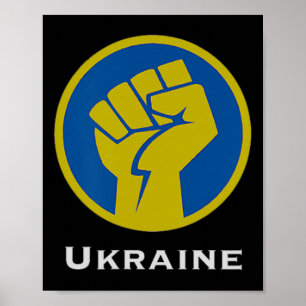 Ukraina kämppar näve i blå och gul flagga färger poster