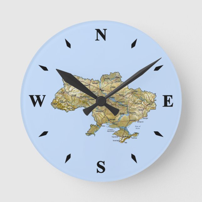 Ukraina Karta Clock Rund Klocka (Framsida)