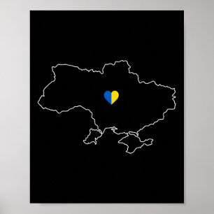 Ukraina Karta Med Hjärta I Gul Blå Ukrainsk Flagga Poster