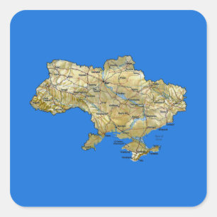 Ukraina kartaklistermärke fyrkantigt klistermärke