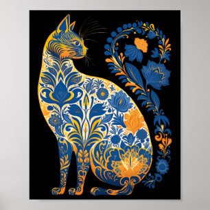 Ukraina Katt Blommig Retro Ukrainsk Flagga Och Vys Poster