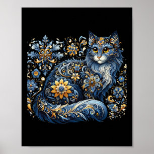Ukraina Katt Blommig Vintage Ukrainsk Flagga Vyshy Poster
