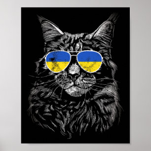 Ukraina Katt Slava Ukraina Solglasögon Flagga För Poster
