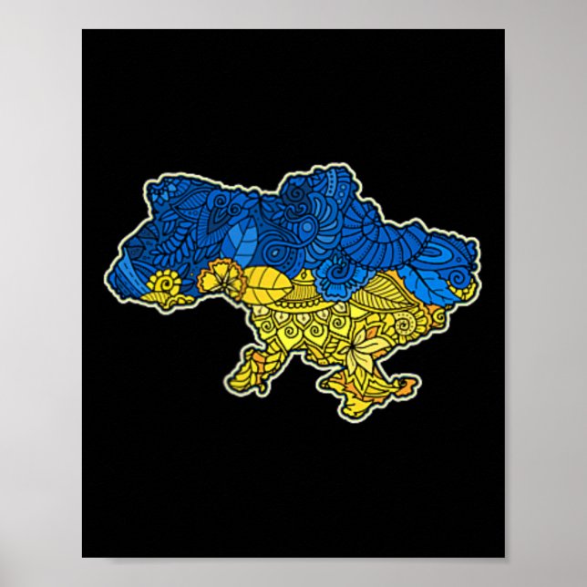 Ukraina Konturkarta Present Nationalflagga  Poster (Framsidan)