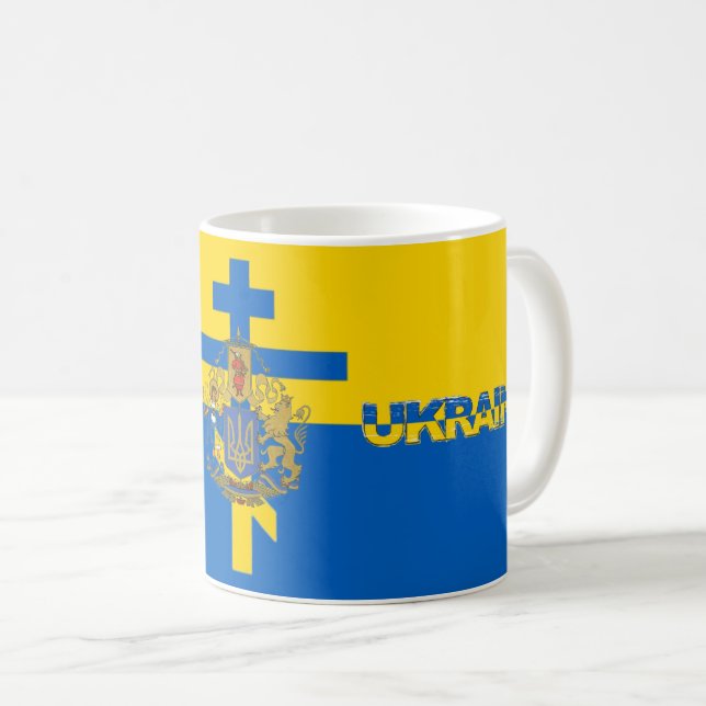 Ukraina-kors och nationell emblem kaffemugg (Framsida höger)