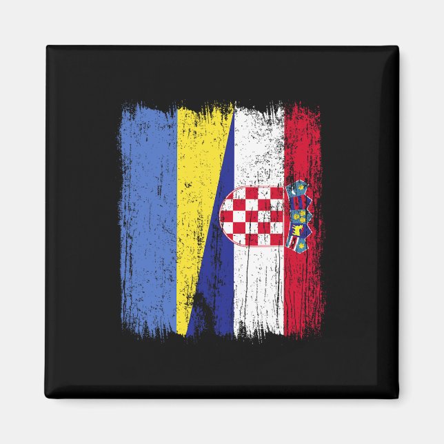 Ukraina Kroatien Halv Flagga Stolt Ukrainsk Kroati Magnet (Framsidan)