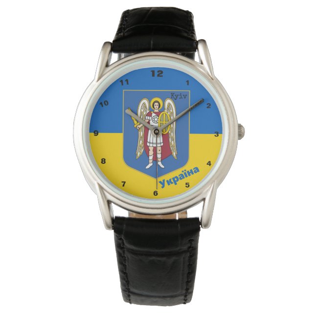 Ukraina & Kyiv City Jackar av Arm, Ukrainas Flagga Armbandsur (Framsida)