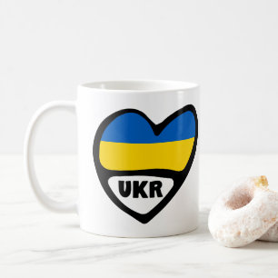 Ukraina Land Code Flagga Heart, UKR Kaffemugg