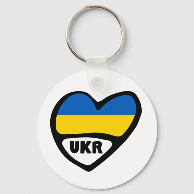Ukraina Land Code Flagga Heart, UKR Nyckelring (Framsida)