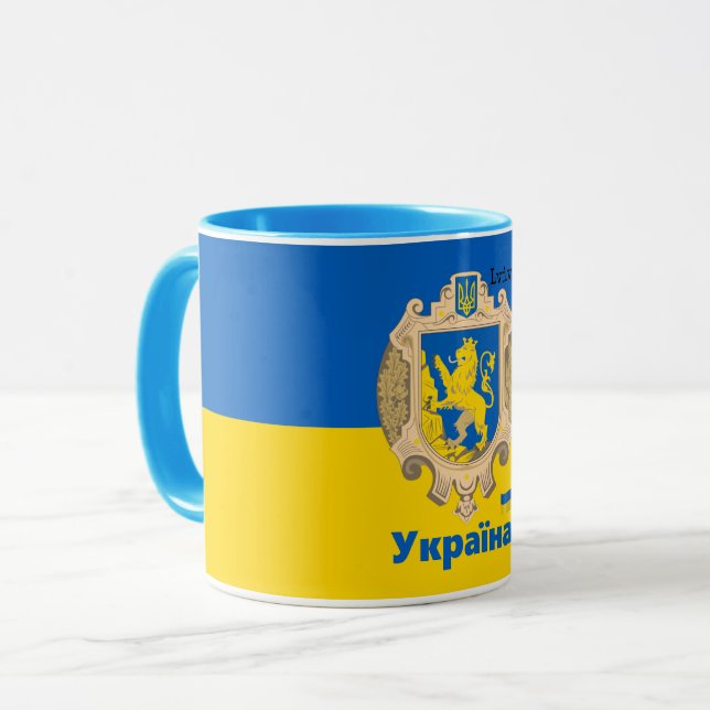 Ukraina & Lviv Area - Jackande av Arm, Ukrainas Fl Mugg (Framsida vänster)
