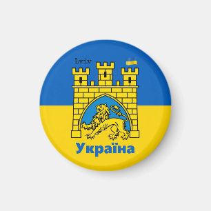 Ukraina & Lviv City - Jackande av Arm, Ukrainas Fl Magnet