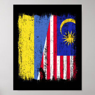 Ukraina Malaysia Halv Flagga Ukrainsk Malaysisk He Poster