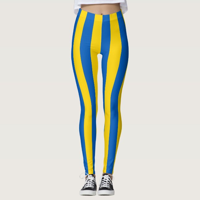 Ukraina National Flagga Lodrät Stripe Leggings (Framsida)