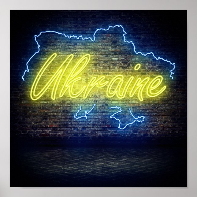 Ukraina Neon Sign Flagga Poster (Framsidan)