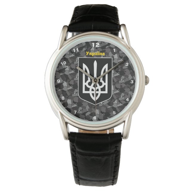 Ukraina och Karta Camouflage / Tryzub Armbandsur (Framsida)