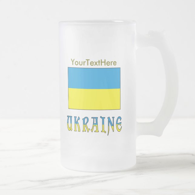 Ukraina och Ukrainsk Flagga med Din Text Frostat Ölglas (Höger)