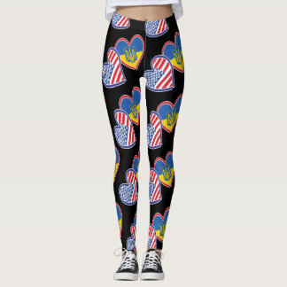 Ukraina och USA flagga Hearts Leggings
