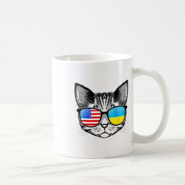 Ukraina Oss Flagg Rötter Katt Ukrainsk Amerikansk  Kaffemugg (Höger)