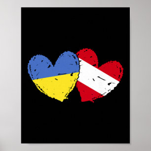 Ukraina Österrike Hjärtflagga Ukrainsk Österrikisk Poster