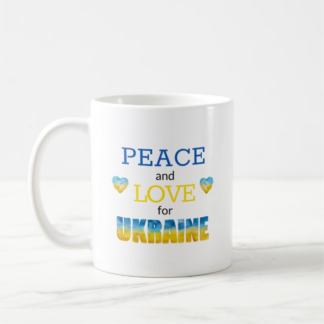 Ukraina Peace and Kärlek Hearts Coffee M Kaffemugg (Vänster)