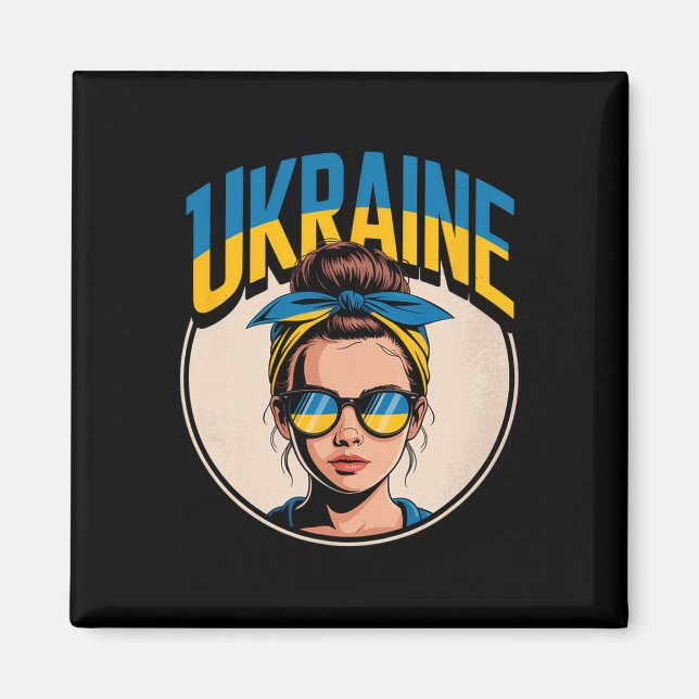 Ukraina Retro Stil Kvinna Grafisk Kulturell Stolth Magnet (Framsidan)