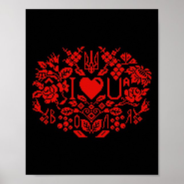 Ukraina röd och svart flagga Pixel Broderi Stil  Poster (Framsidan)