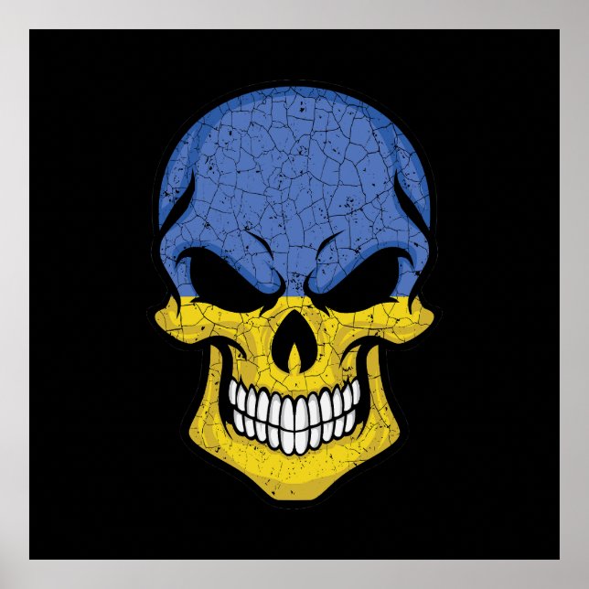 Ukraina Smiling Skull Flagga Poster (Framsidan)