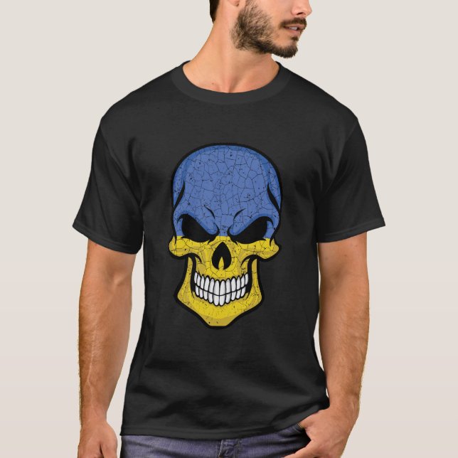 Ukraina Smiling Skull Flagga T Shirt (Framsida)