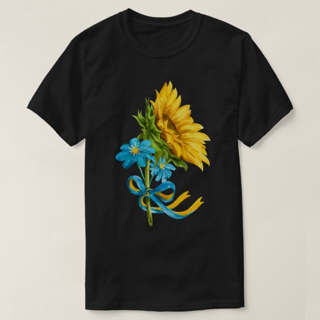 Ukraina Solblommor och Wildblommor i ukrainska blo T Shirt (Design framsida)