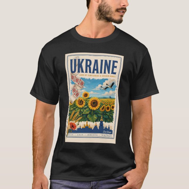 Ukraina Solros Guld Dombil Illustration Resa T Shirt (Framsida)