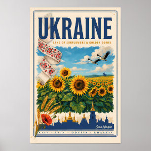 Ukraina Solros Gyllene Kupol Illustration Resa Poster