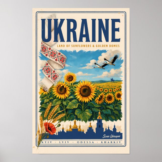 Ukraina Solros Gyllene Kupol Illustration Resa Poster (Framsidan)