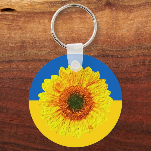 Ukraina Solros och ukrainsk Flagga / blomma Nyckelring (Framsida)