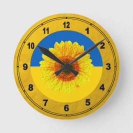 Ukraina Solros och ukrainsk Flagga / blomma Rund Klocka