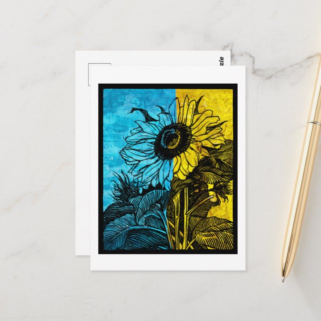 Ukraina Solros Vykort (Fram/Back In Situ)