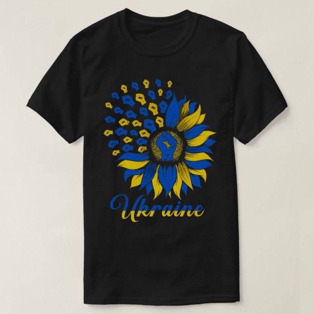 Ukraina Solrosstöd för Ukraina Free Ukraina Flagga T Shirt (Design framsida)