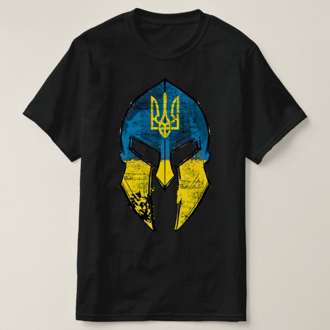Ukraina Sparta Helmet Ukraina Vapensköld Flagga Ma T Shirt (Design framsida)