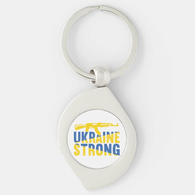 Ukraina Starkt stöd för Ukraina Swirl Silverfärgad Nyckelring (Framsidan)